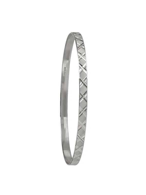 10K White Gold 4MM Diamond Cut Flat Bangle