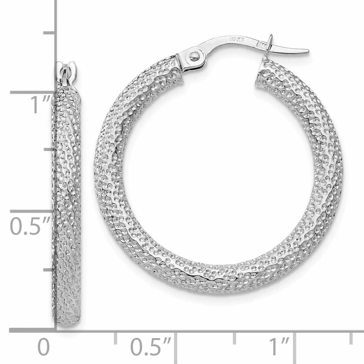 10k White Gold Hinged Hoop Earrings