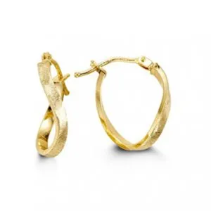 10K Yellow Gold Textured Twist Oval Hoop Earrings