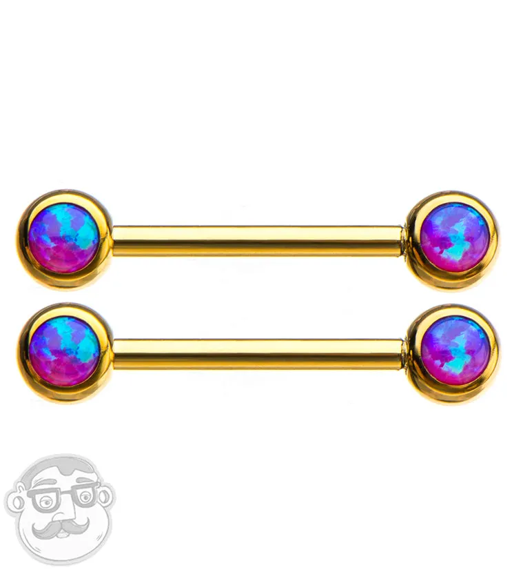 14G Purple Opalite Gold PVD Nipple Ring Barbell