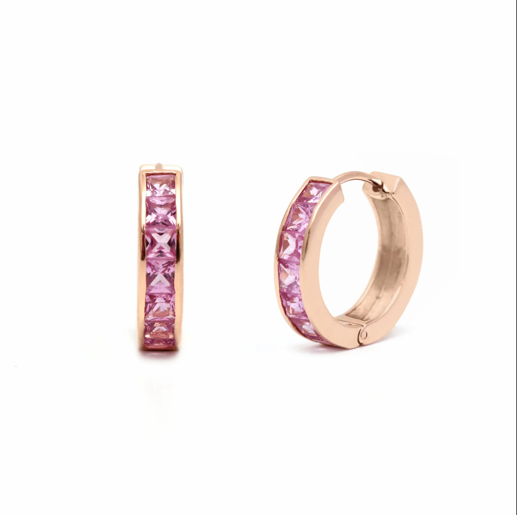 14K & 18K Gold Pink Sapphire Hoop Earrings