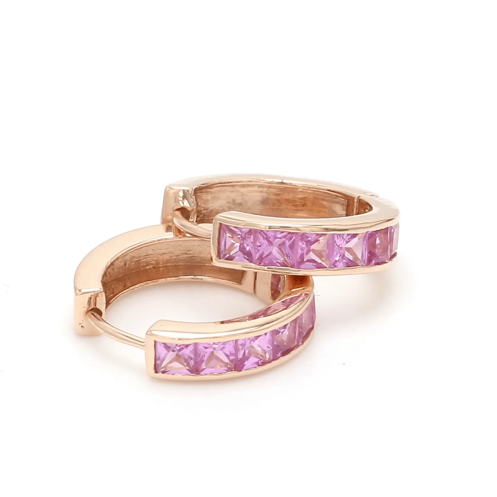 14K & 18K Gold Pink Sapphire Hoop Earrings