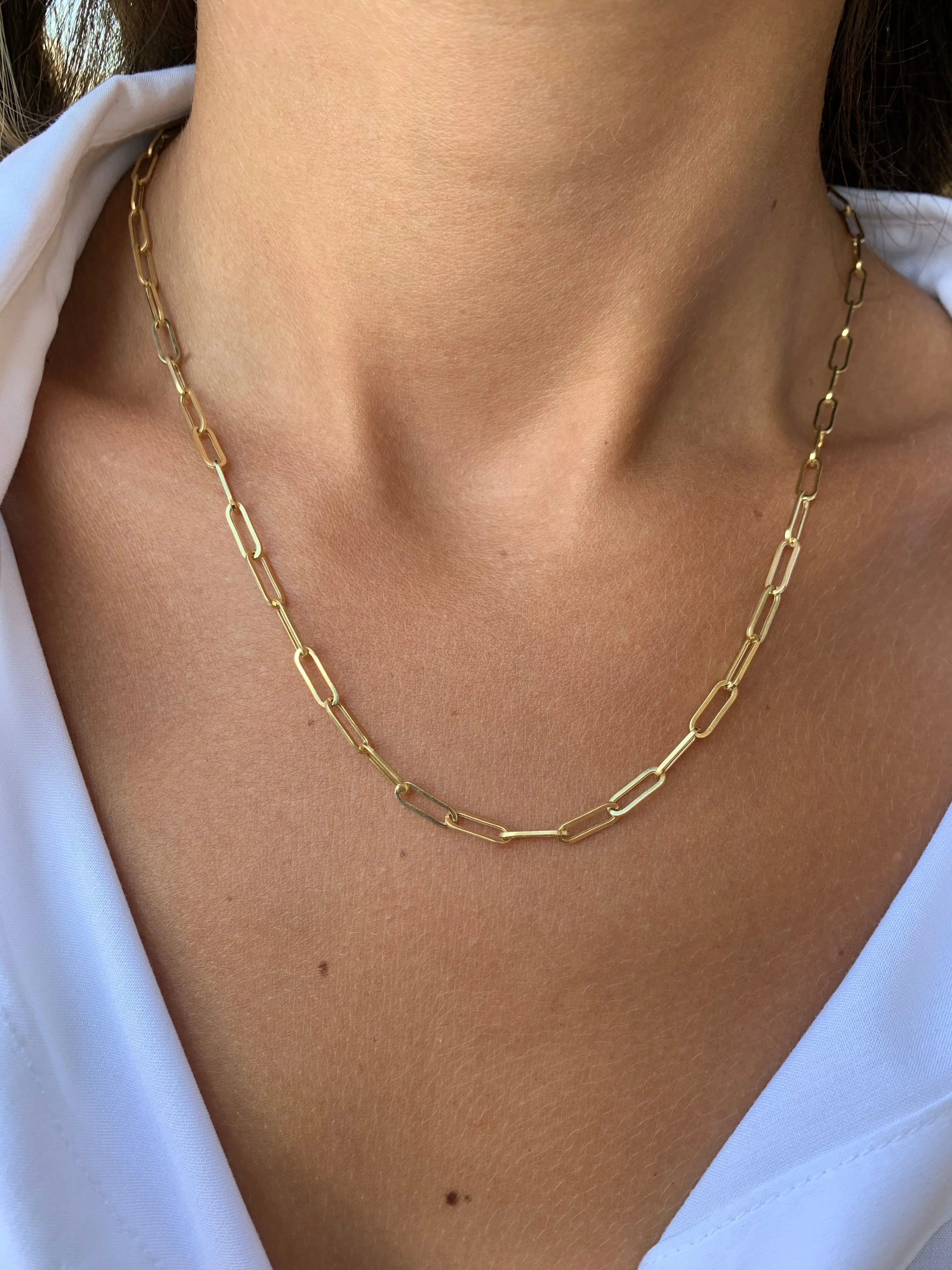 14K Gold Paper Clip Mini Necklace