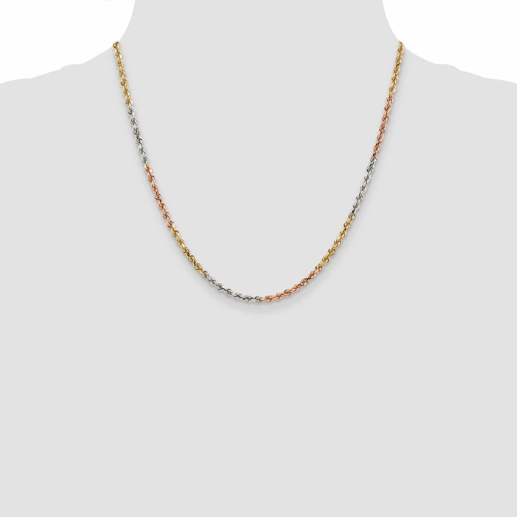 14k Tri Color Gold 2.9mm Diamond Cut Rope Chain