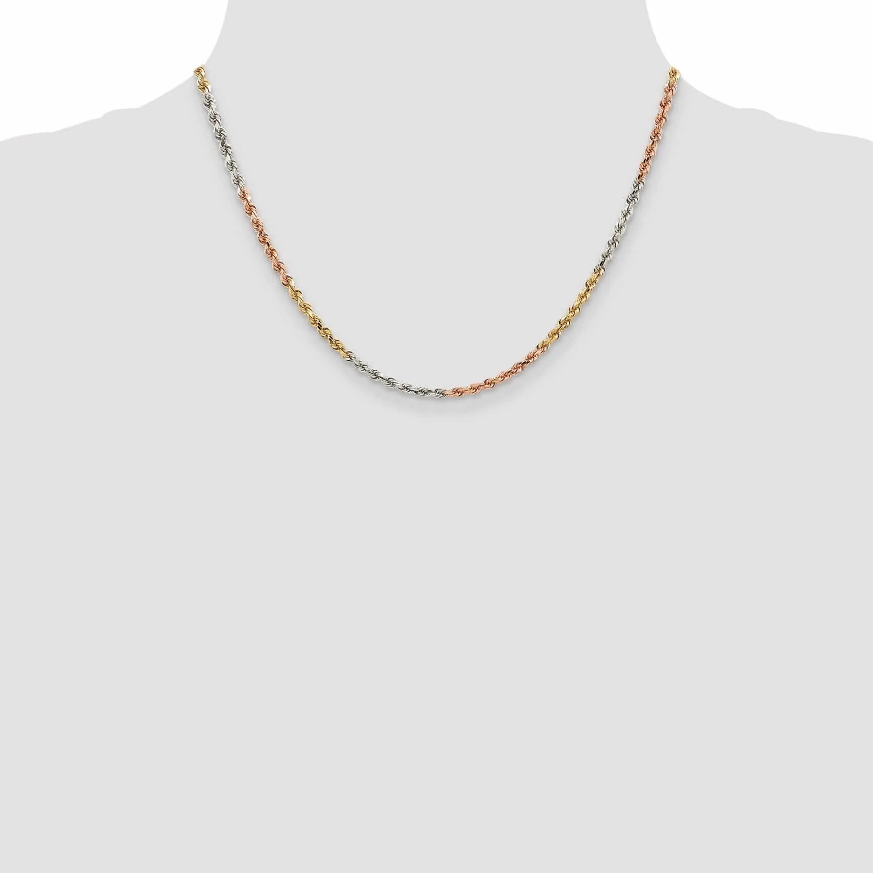 14k Tri Color Gold 2.9mm Diamond Cut Rope Chain