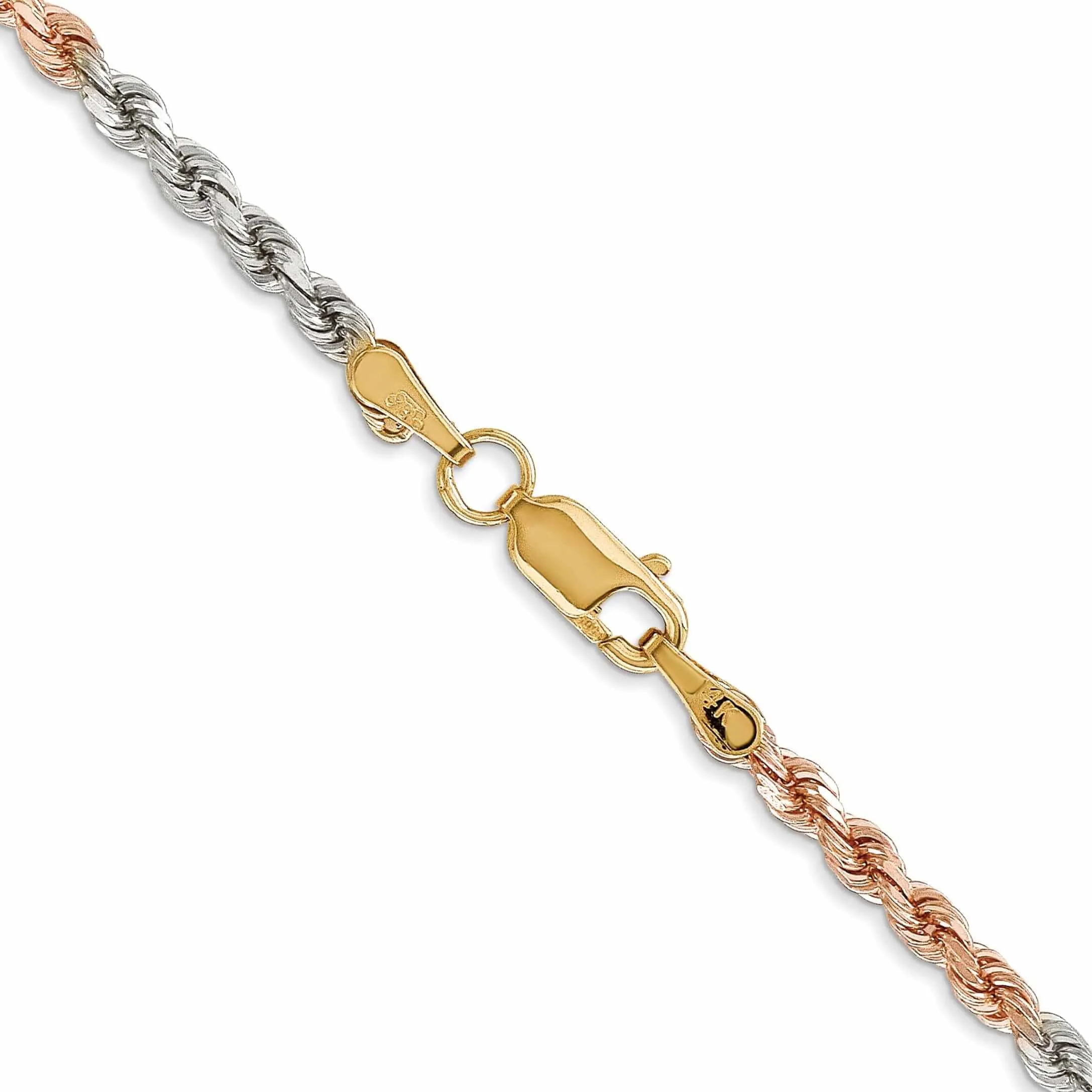 14k Tri Color Gold 2.9mm Diamond Cut Rope Chain