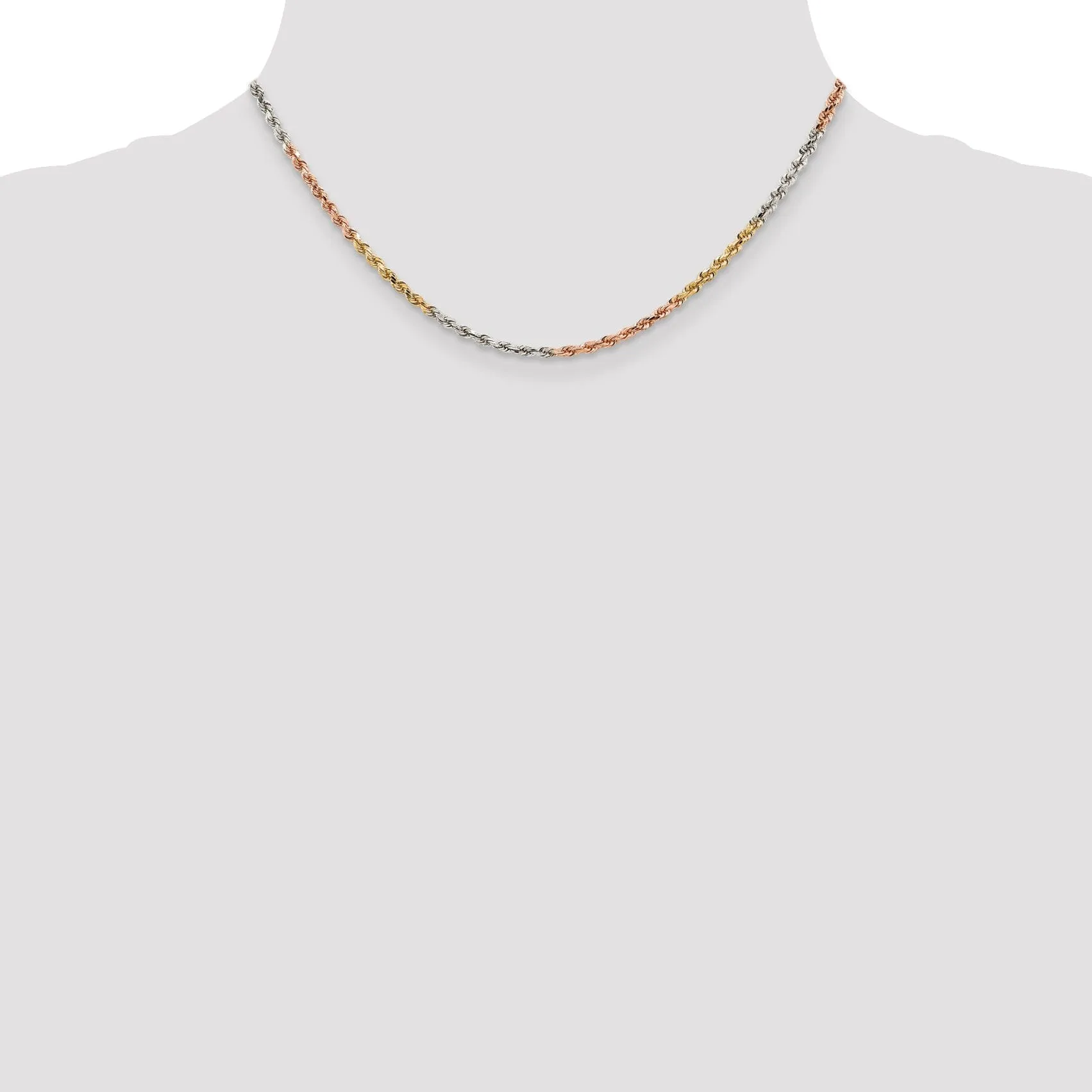 14k Tri Color Gold 2.9mm Diamond Cut Rope Chain