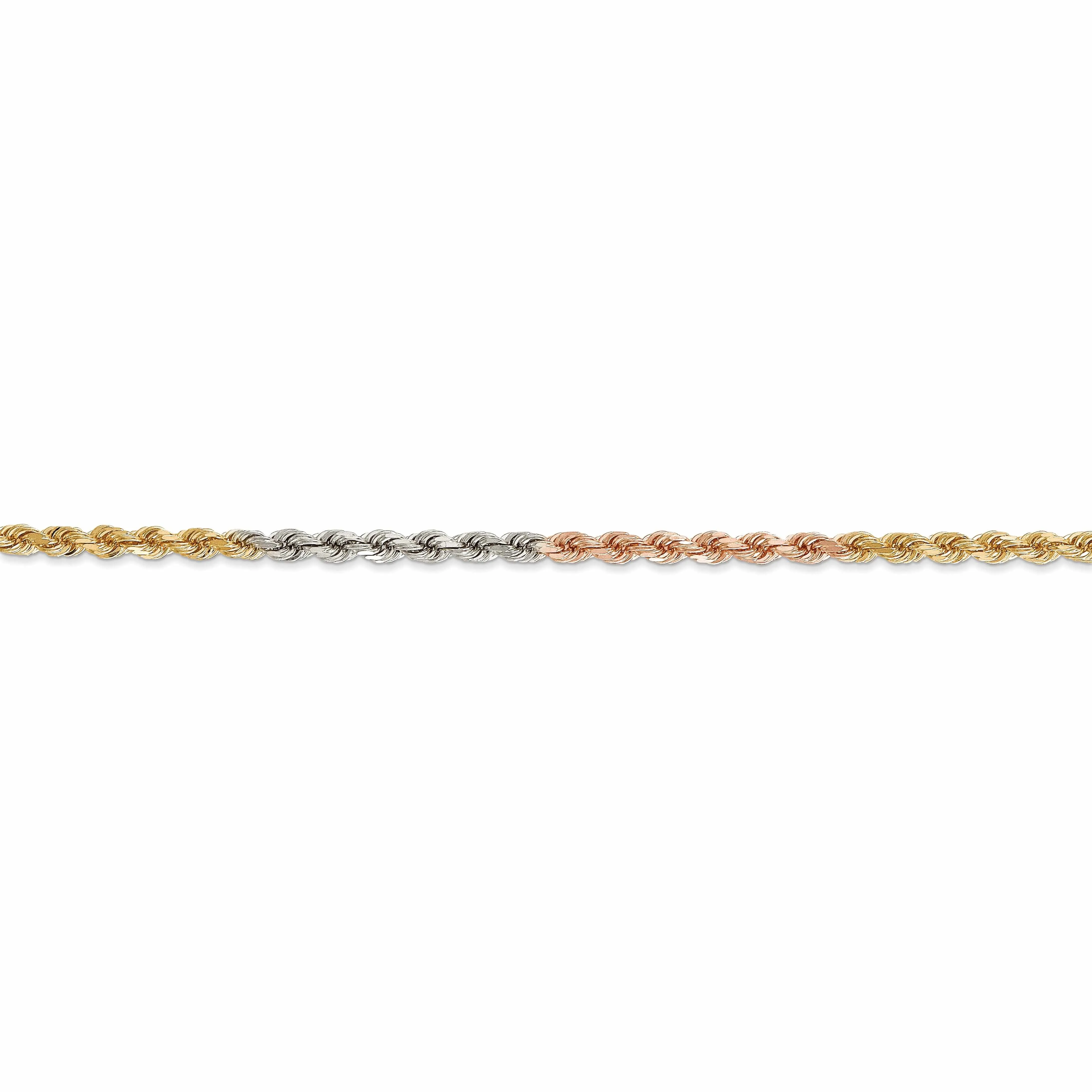 14k Tri Color Gold 2.9mm Diamond Cut Rope Chain