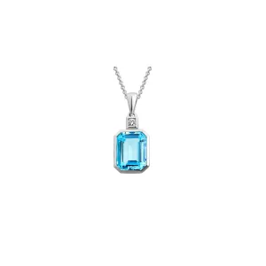 14K White Gold Diamond and Topaz Pendant