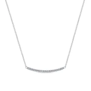 14K White Gold Diamond Pavé Curved Bar Necklace