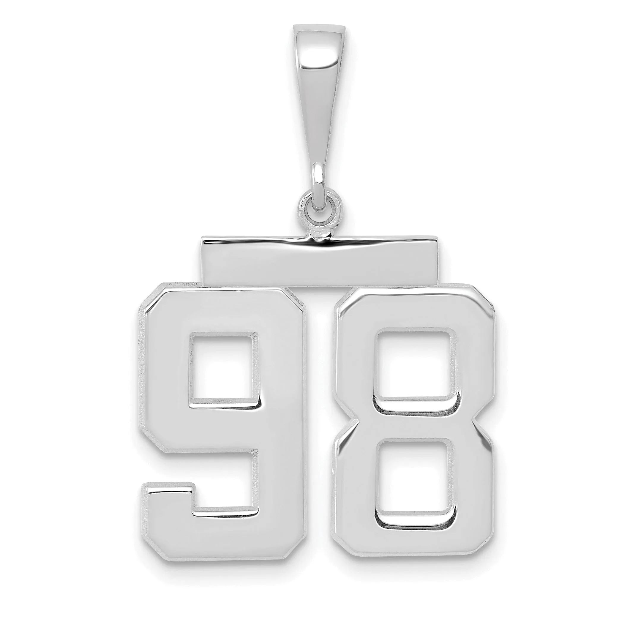 14k White Gold Polished Finish Medium Size Number 98 Charm Pendant