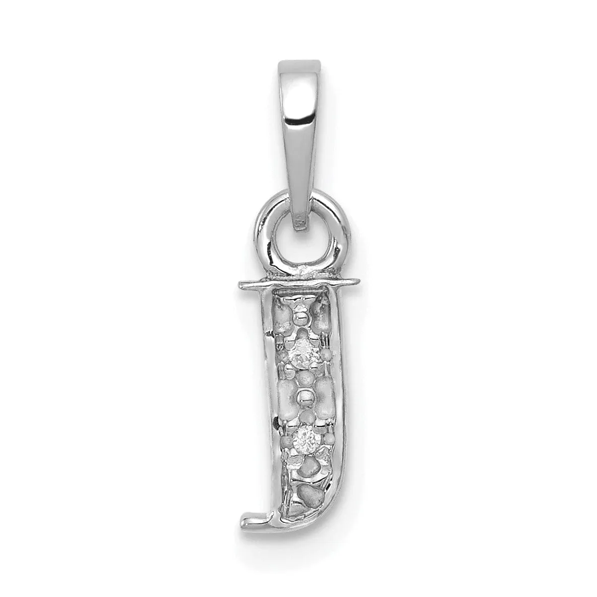 14K White Gold Small 0.01CT Diamond Letter J Initial Block Pendant