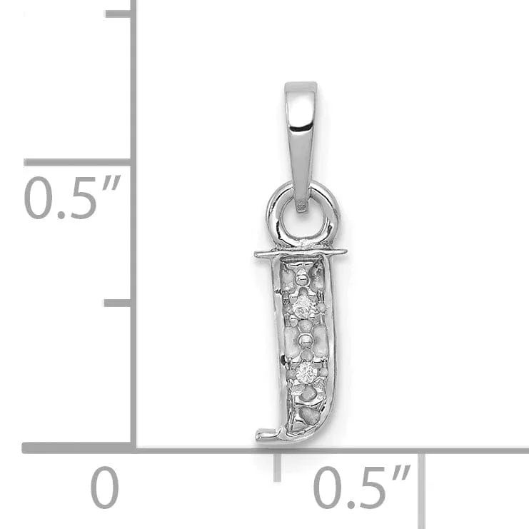 14K White Gold Small 0.01CT Diamond Letter J Initial Block Pendant