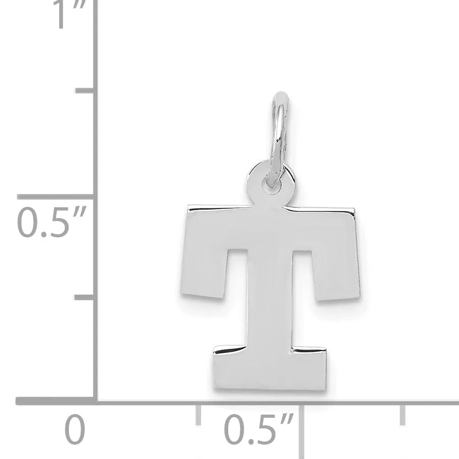 14k White Gold Small Block Design Letter T Initial Pendant