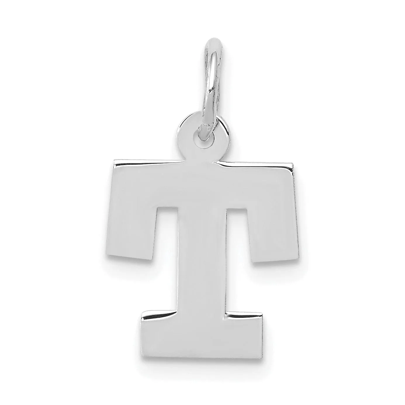 14k White Gold Small Block Design Letter T Initial Pendant