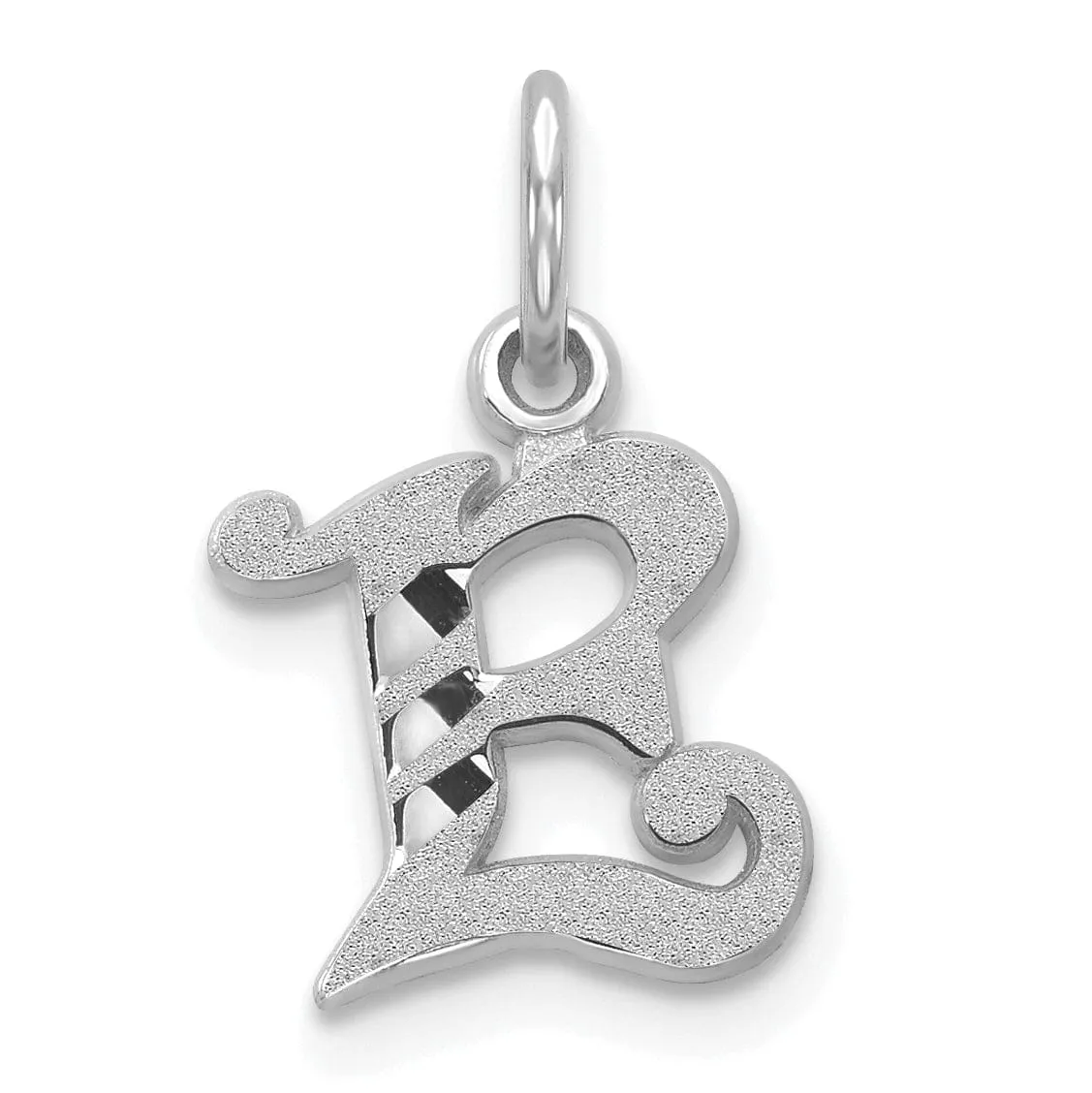 14k White Gold  Small Script Design Letter E Initial Charm Pendant