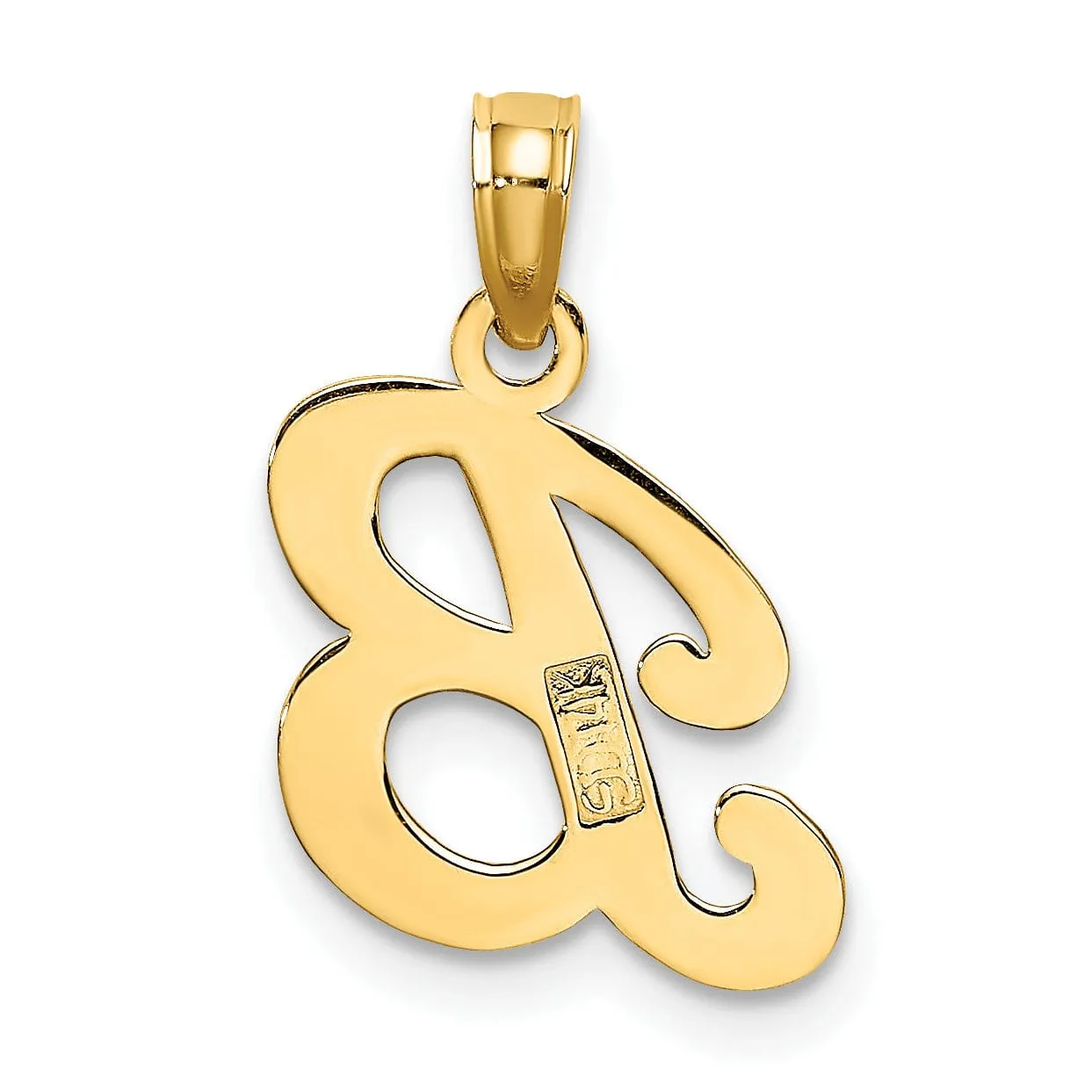 14K Yellow Gold Fancy Script Design Letter B Initial Charm Pendant