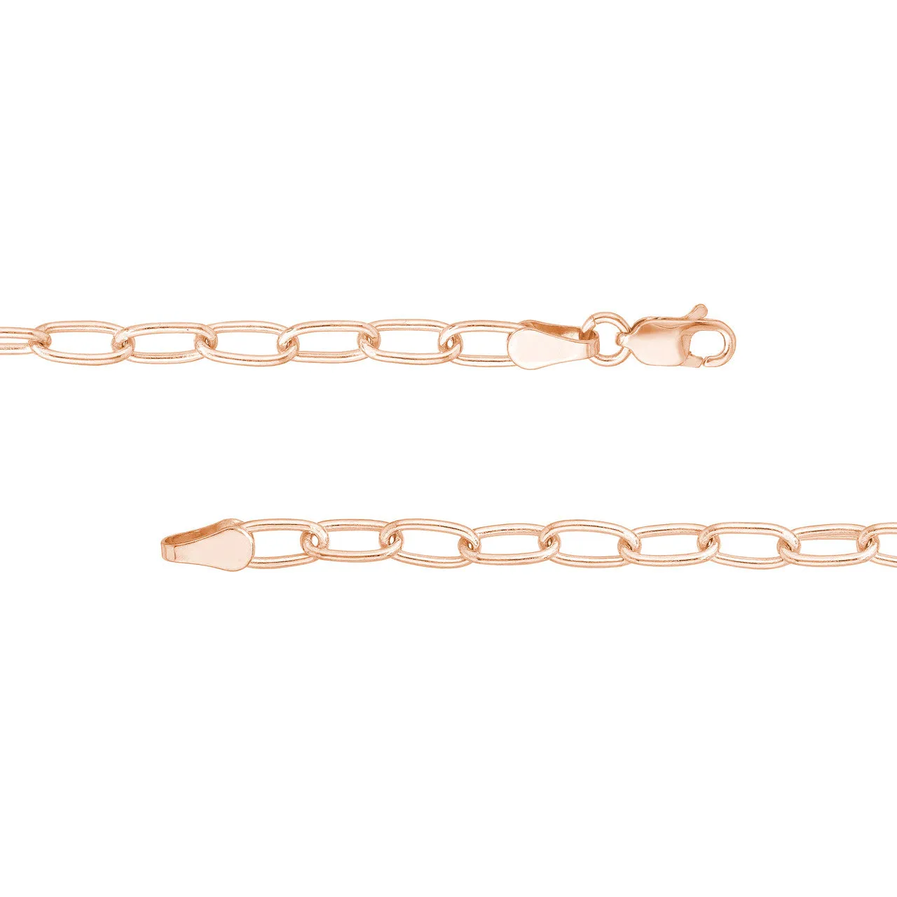 14K Yellow Gold or White Gold or Rose Gold 3.45mm Paperclip Chain Necklace with Lobster Lock