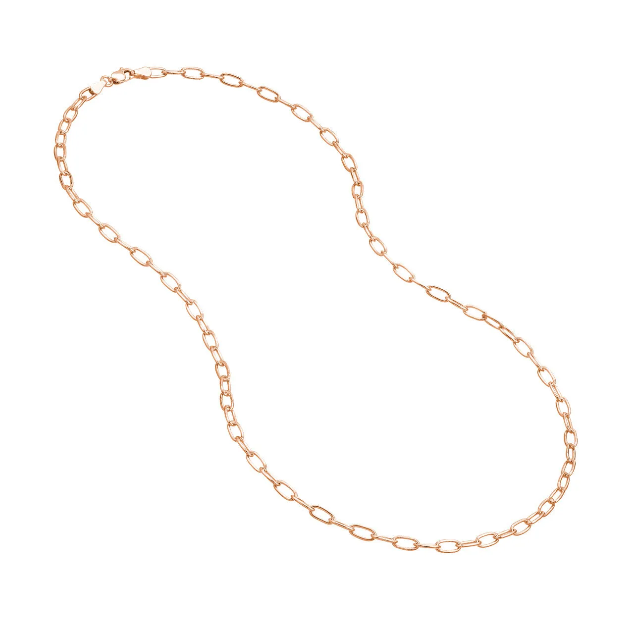 14K Yellow Gold or White Gold or Rose Gold 3.45mm Paperclip Chain Necklace with Lobster Lock