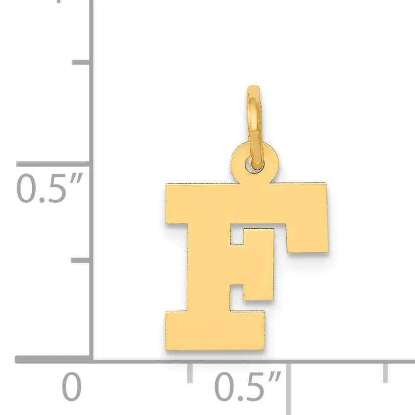 14k Yellow Gold Small Block Design Letter F Initial Pendant