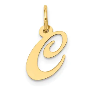 14K Yellow Gold Small Size Fancy Script Letter C Initial Pendant