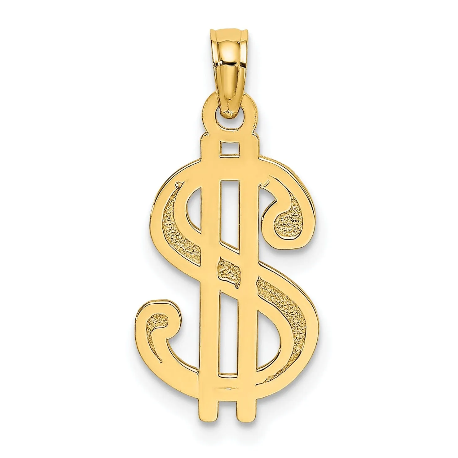 14k Yellow Gold Textured Polished Finish Dollar Sign Charm Pendant