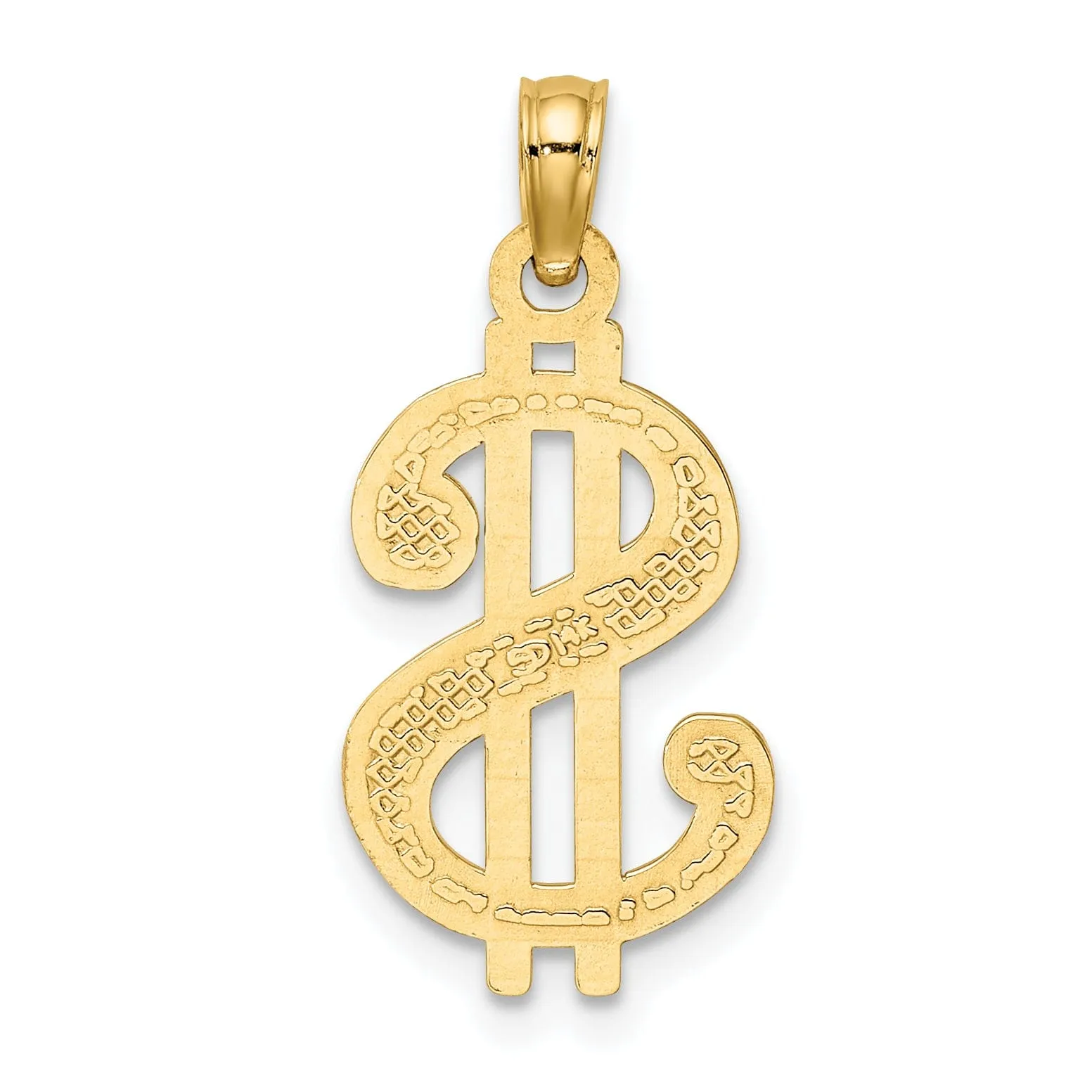 14k Yellow Gold Textured Polished Finish Dollar Sign Charm Pendant