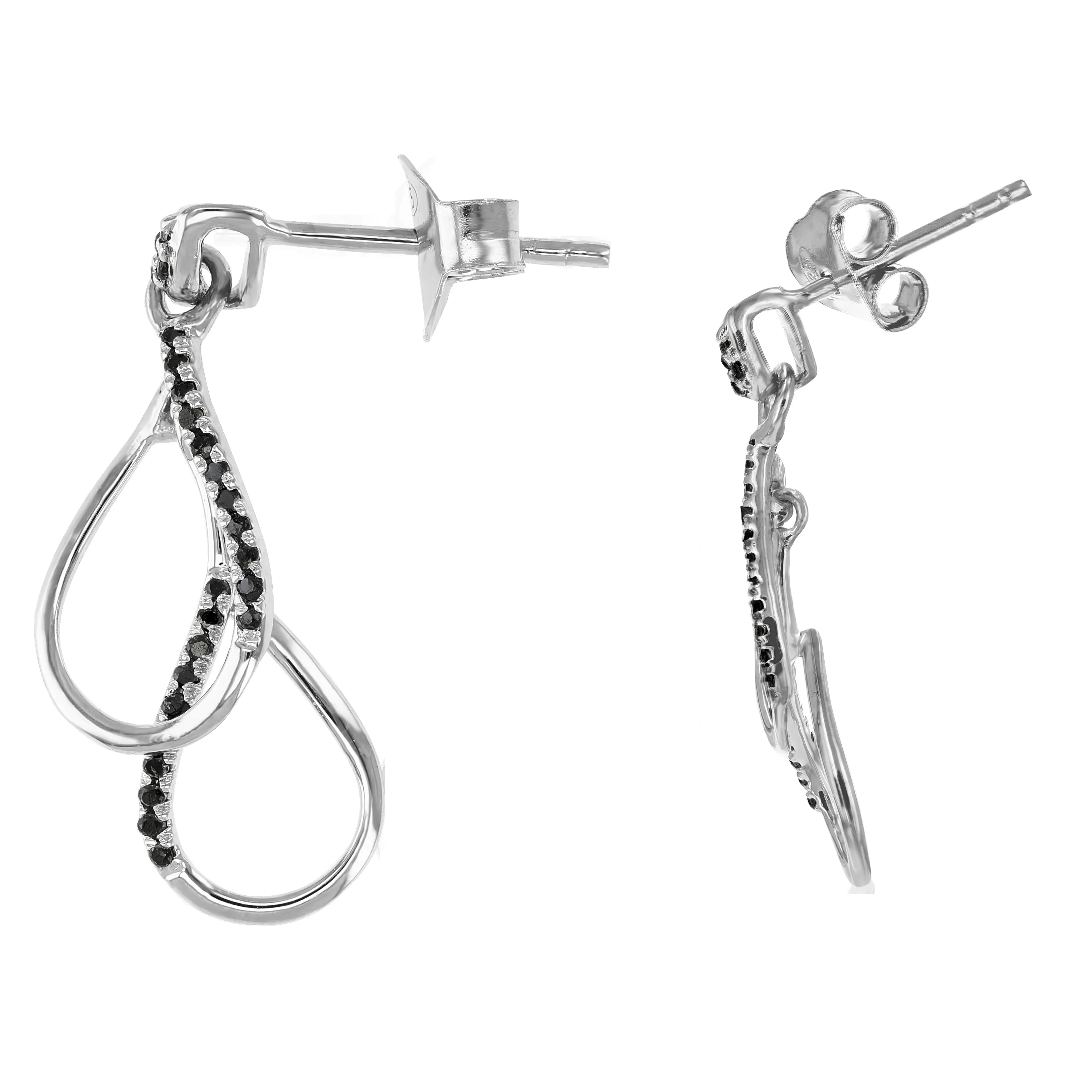 1/6 cttw Black Diamond Hoop Dangle Earrings in Sterling Silver