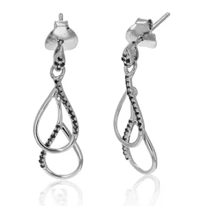 1/6 cttw Black Diamond Hoop Dangle Earrings in Sterling Silver