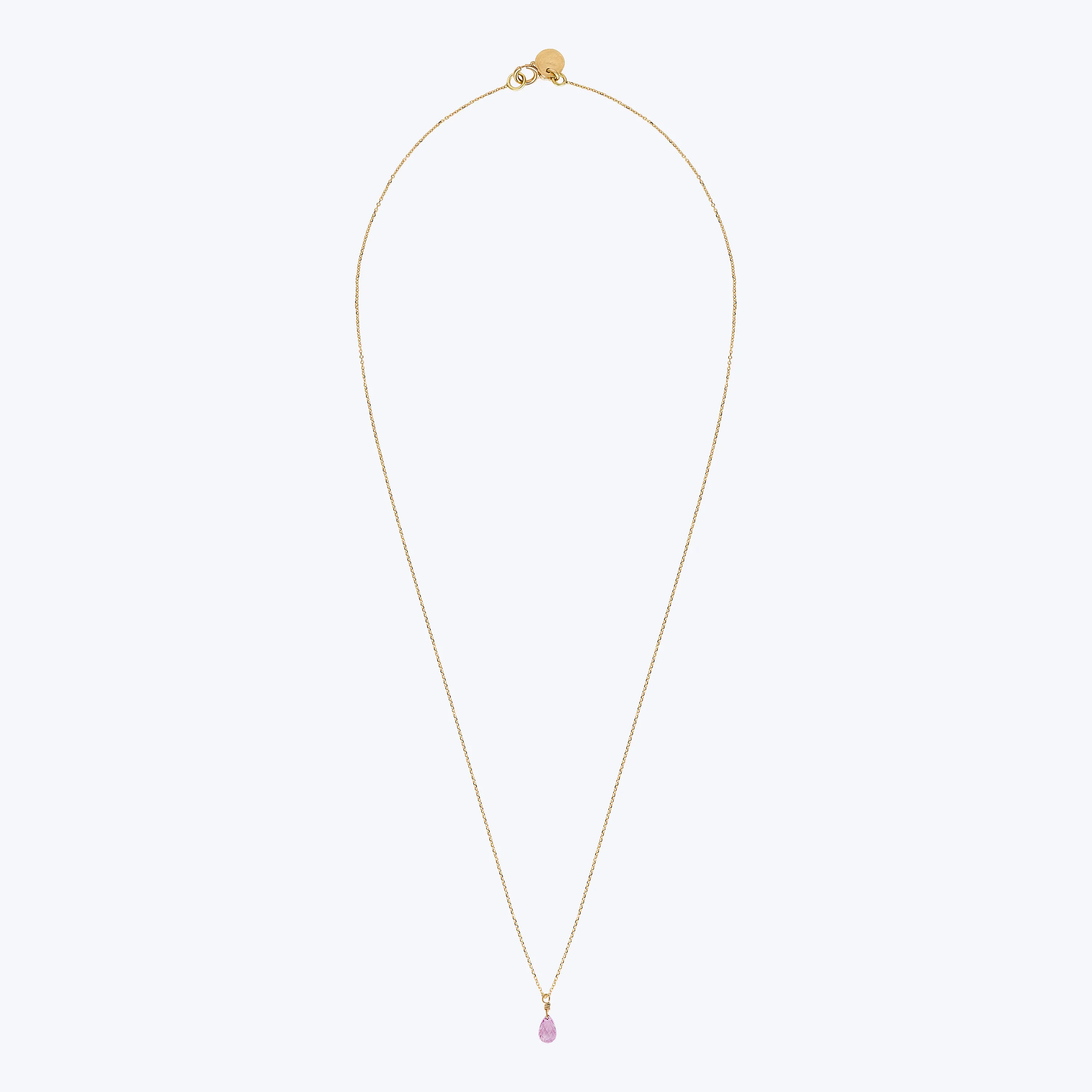 18K Gold Pink Sapphire Drop Necklace