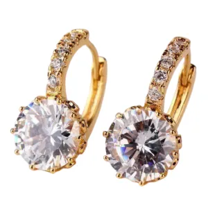 18K Gold Plated Diamond 5.5CTW CZ Solitaire Hoop Earrings for Woman Special Occasion