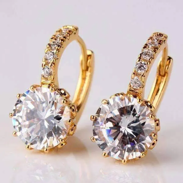 18K Gold Plated Diamond 5.5CTW CZ Solitaire Hoop Earrings for Woman Special Occasion