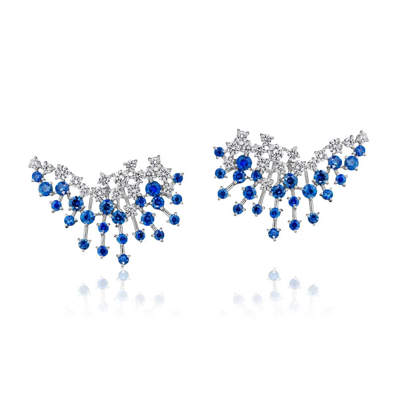 18k Luminus White Gold Earring With 1.64 Cts Vs-Gh And Black Diamonds  And Sapphire