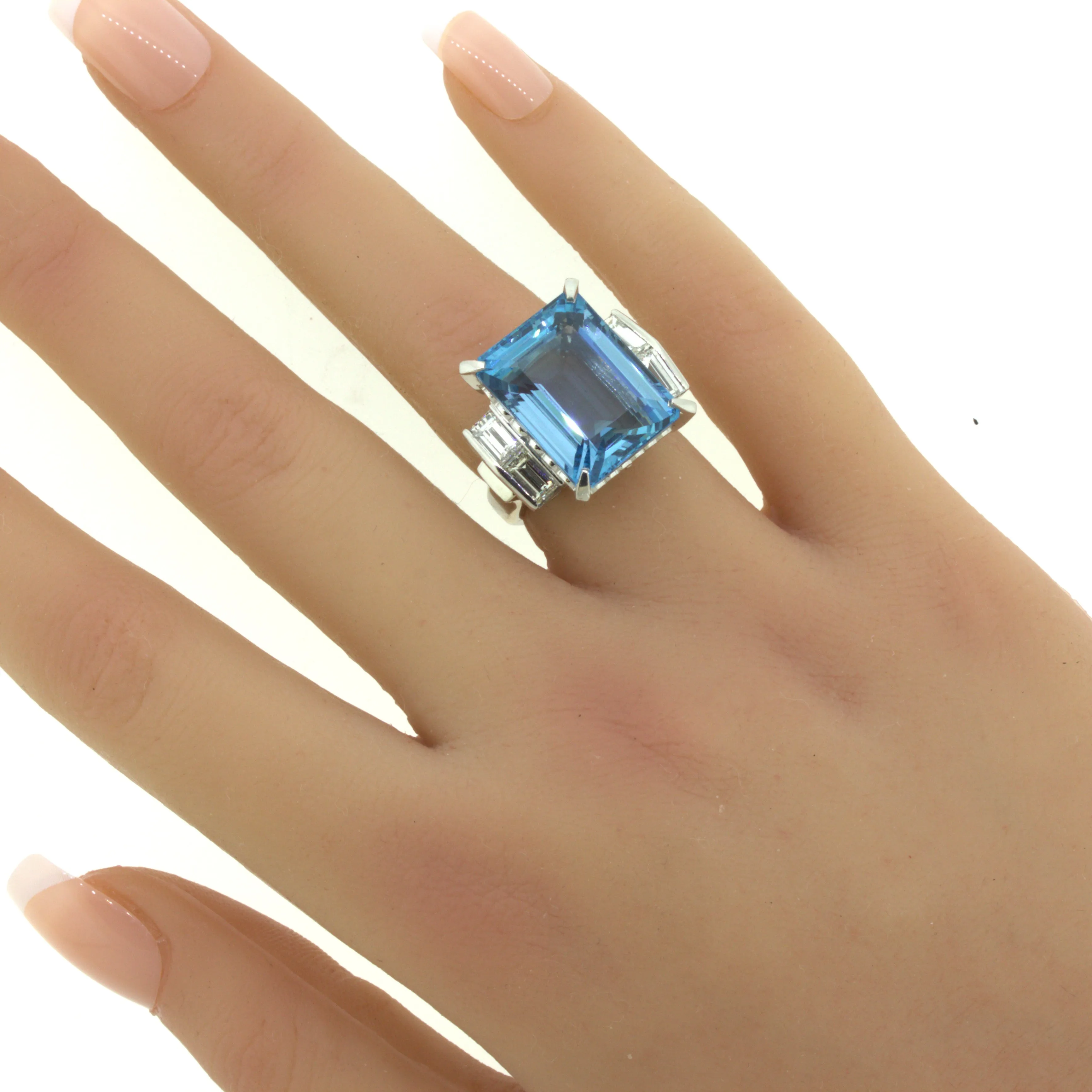 19.11 Carat Aquamarine Diamond Platinum Cocktail Ring