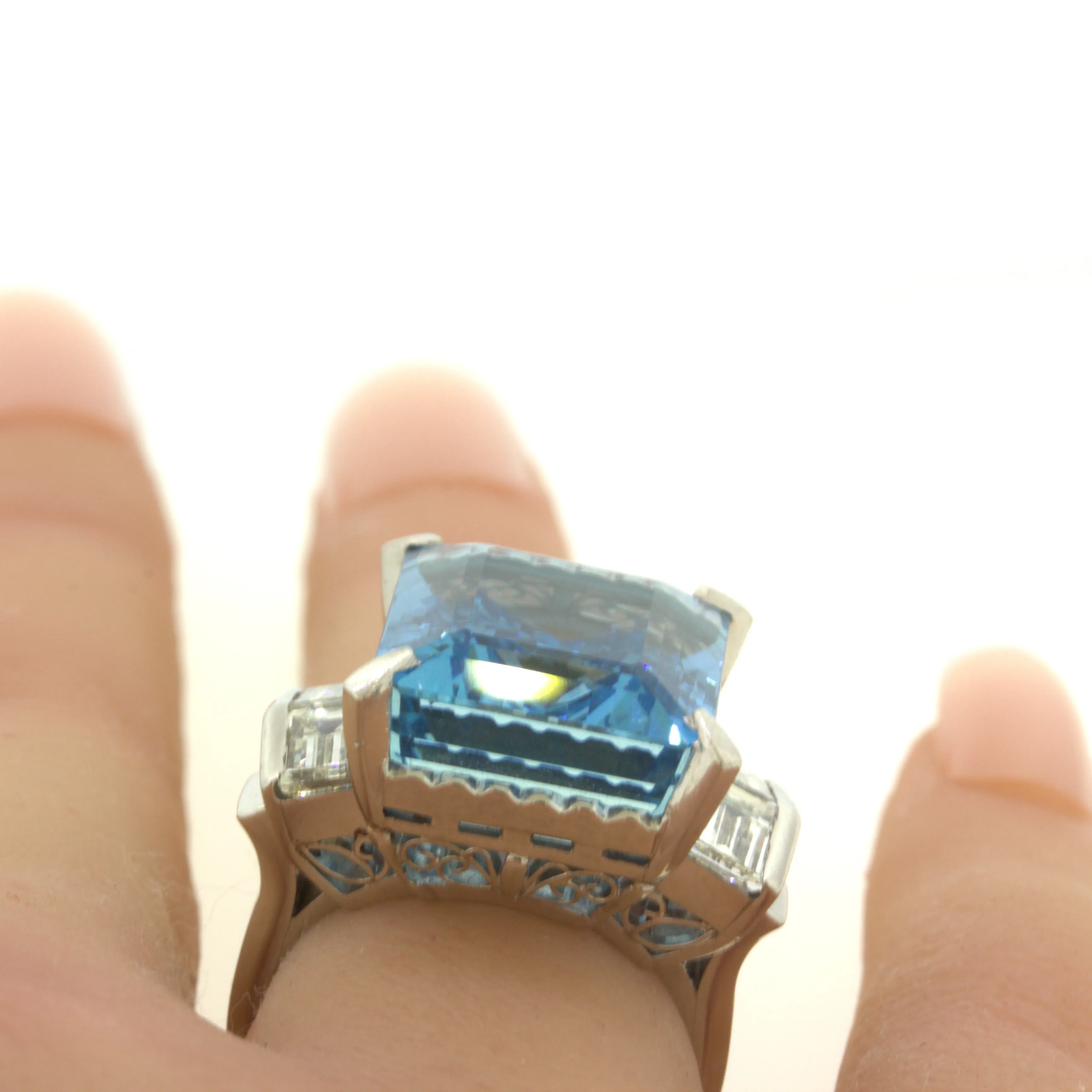 19.11 Carat Aquamarine Diamond Platinum Cocktail Ring