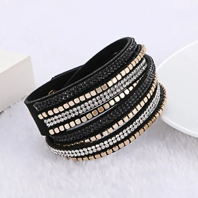 2015 Fashion Jewelry Crystal Bracelets &bangles For women  Rhinestone  Leather Bracelet Crystal Braclets