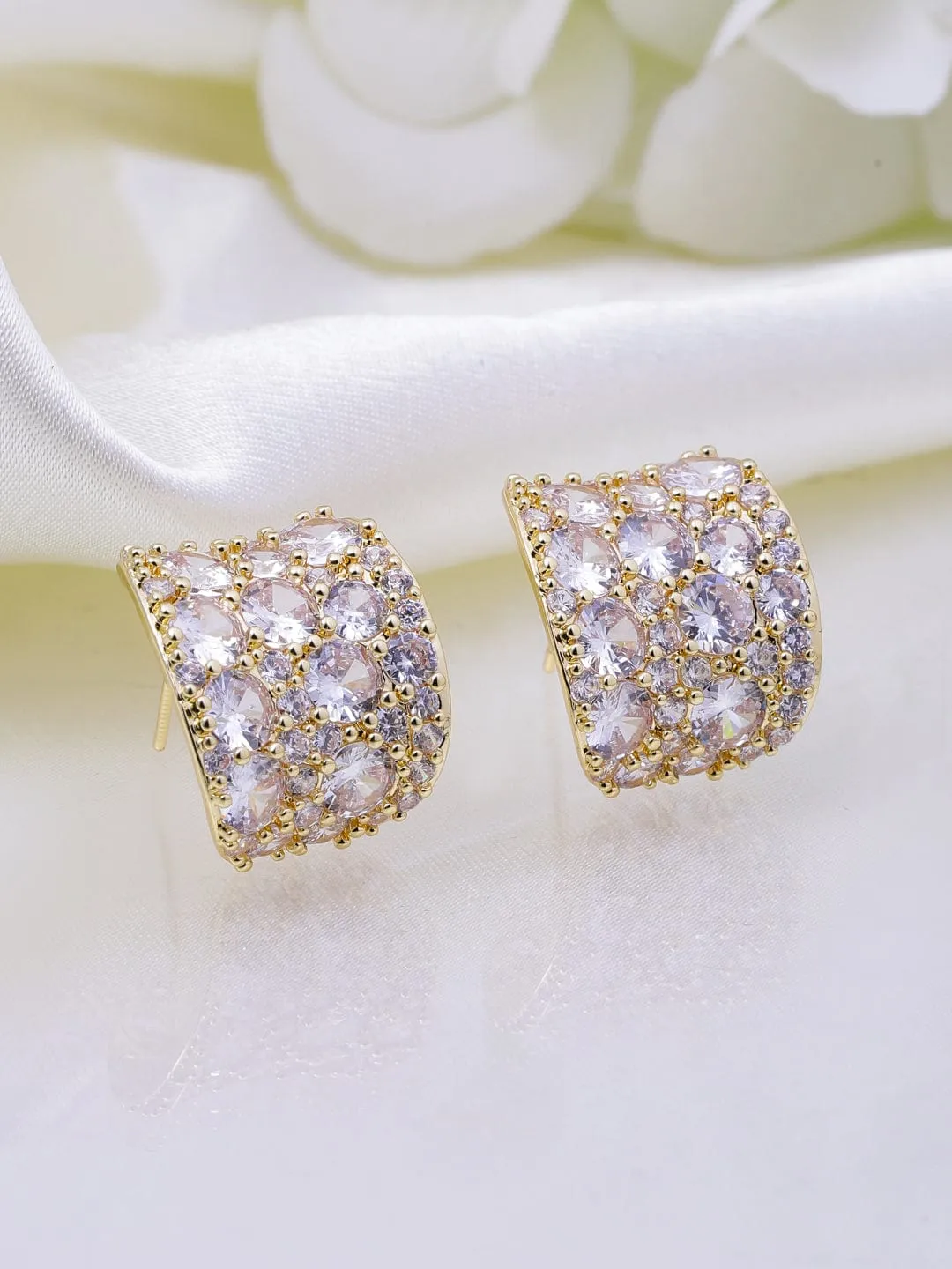 22K Gold Plated Sparkling AD & Cubic Zirconia Studded Luxurious Hoop Earrings