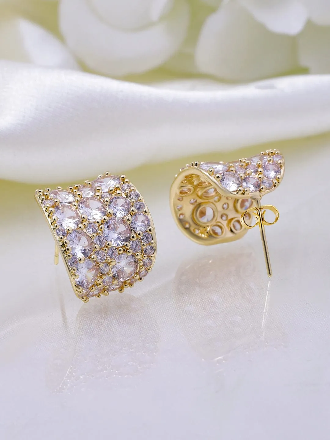 22K Gold Plated Sparkling AD & Cubic Zirconia Studded Luxurious Hoop Earrings