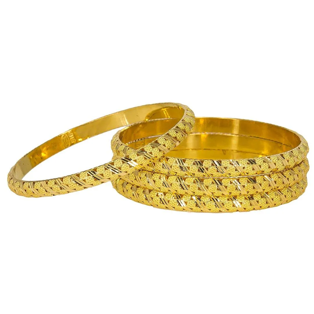 22K Yellow Gold Bangles Set of 6 W/ Hollow Domed Band & Disc Accents, 92.6 gm