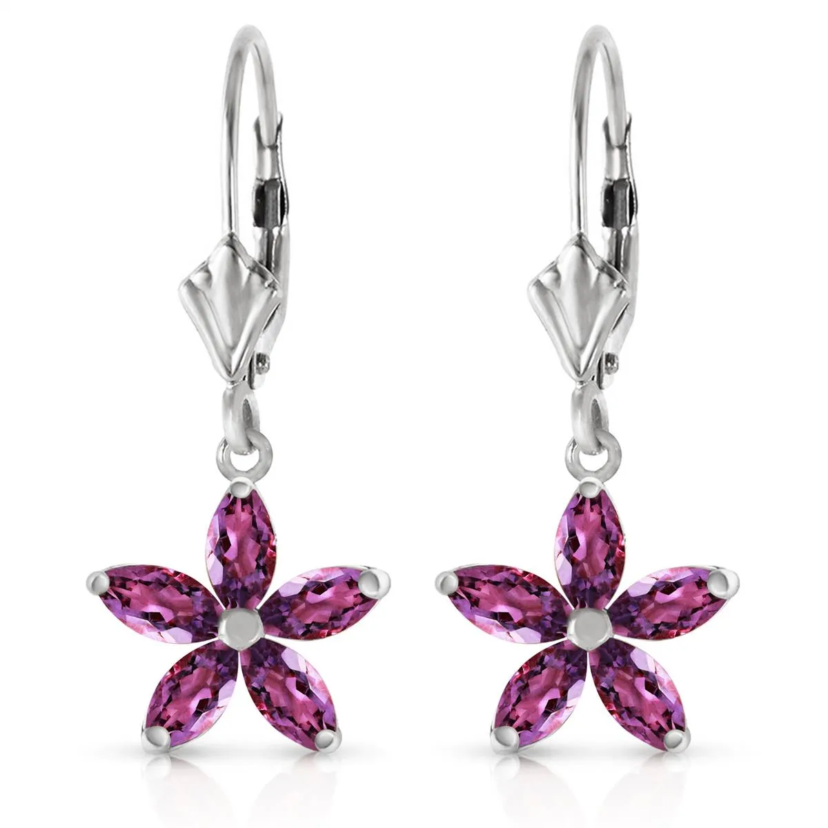 2.8 Carat 14K Solid White Gold Leverback Earrings Natural Amethyst