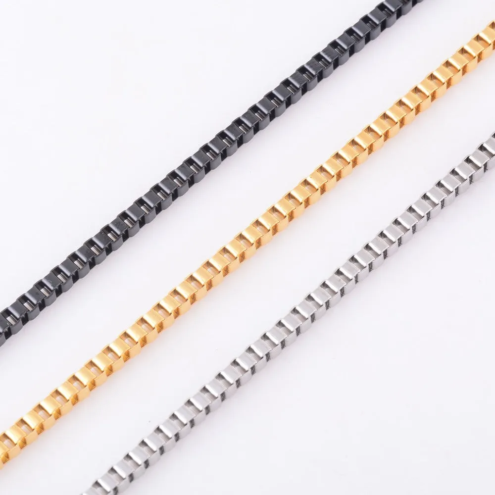 3 mm Silver/Gold/ Black Tone  Women and Men Box Necklace Chain 316L Stainless Steel Necklace For High Quality Jewelry Chain