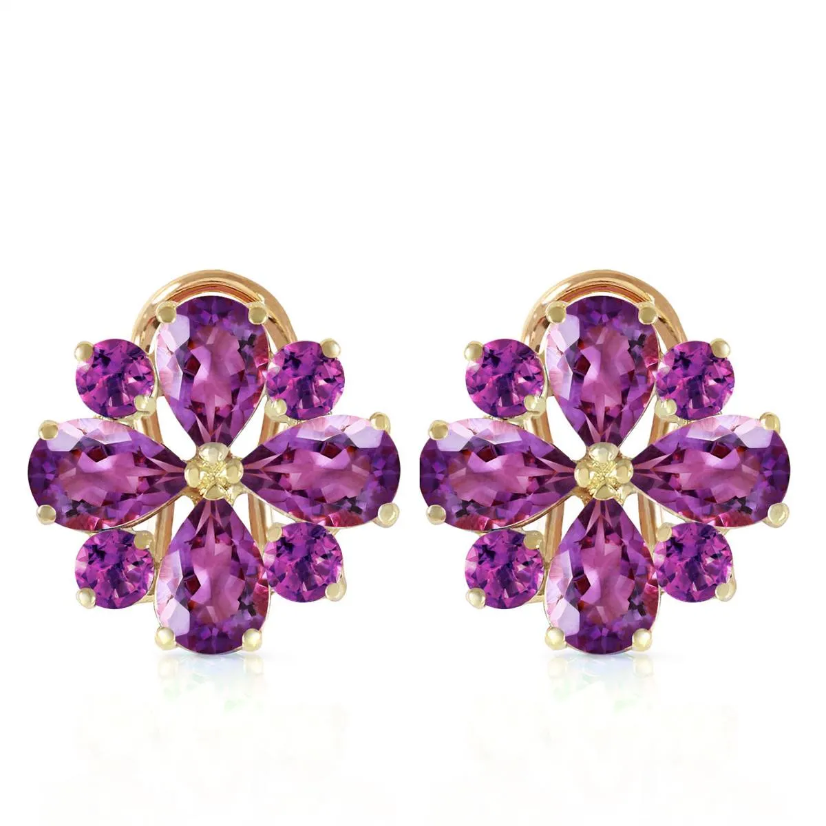 4.85 Carat 14K Solid Yellow Gold Fiore Amethyst Earrings