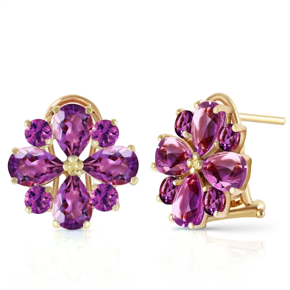 4.85 Carat 14K Solid Yellow Gold Fiore Amethyst Earrings