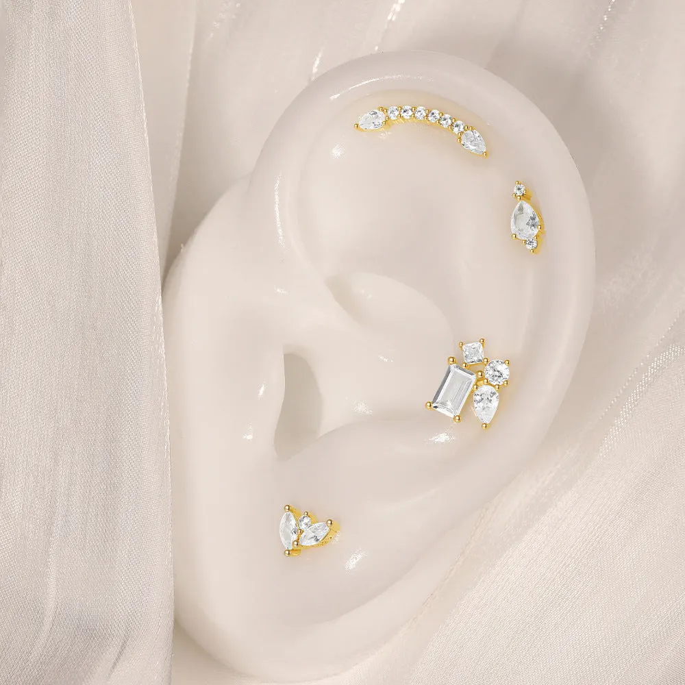 925 Silver Stacked CZ Diamond Flat Back Earrings