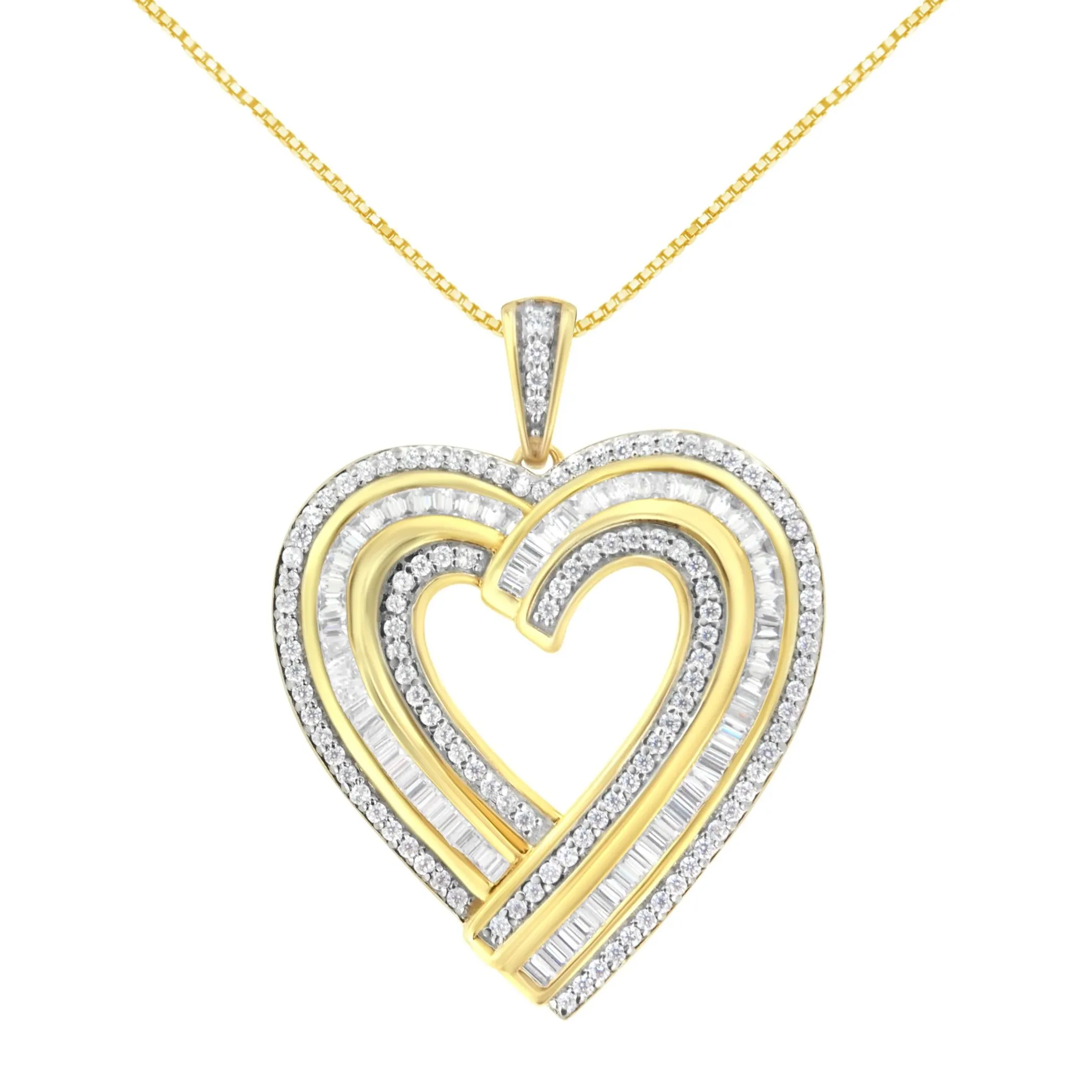 .925 Sterling Silver 1 3/8 Cttw Baguette Diamond Composite Heart 18" Inch Pendant Necklace (I-J Color, I1-I2 Clarity)