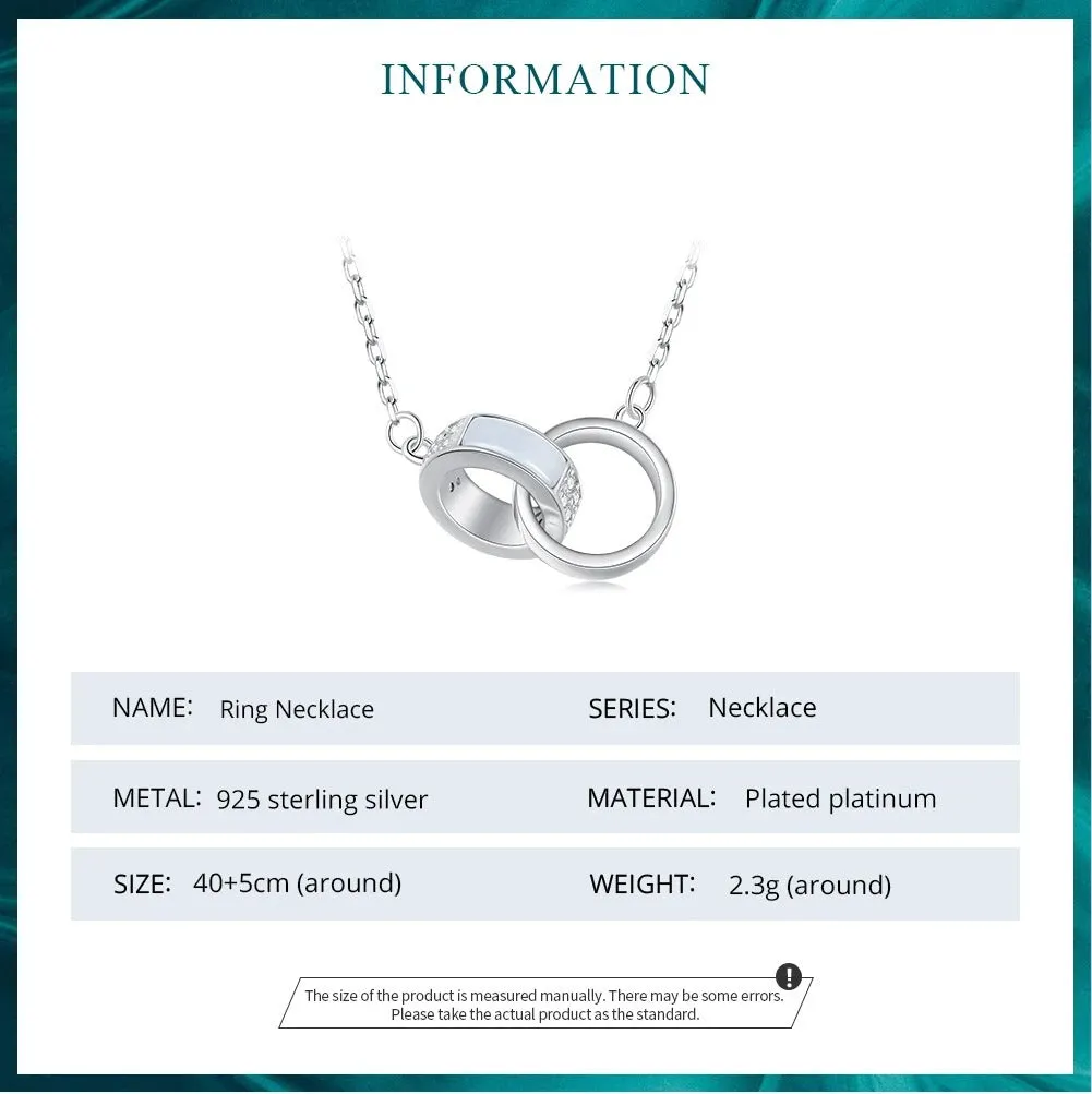 925 Sterling Silver Double Circle Interlock Pendant Necklace Double Ring Collarbone Neck Chain for Women Jewelry