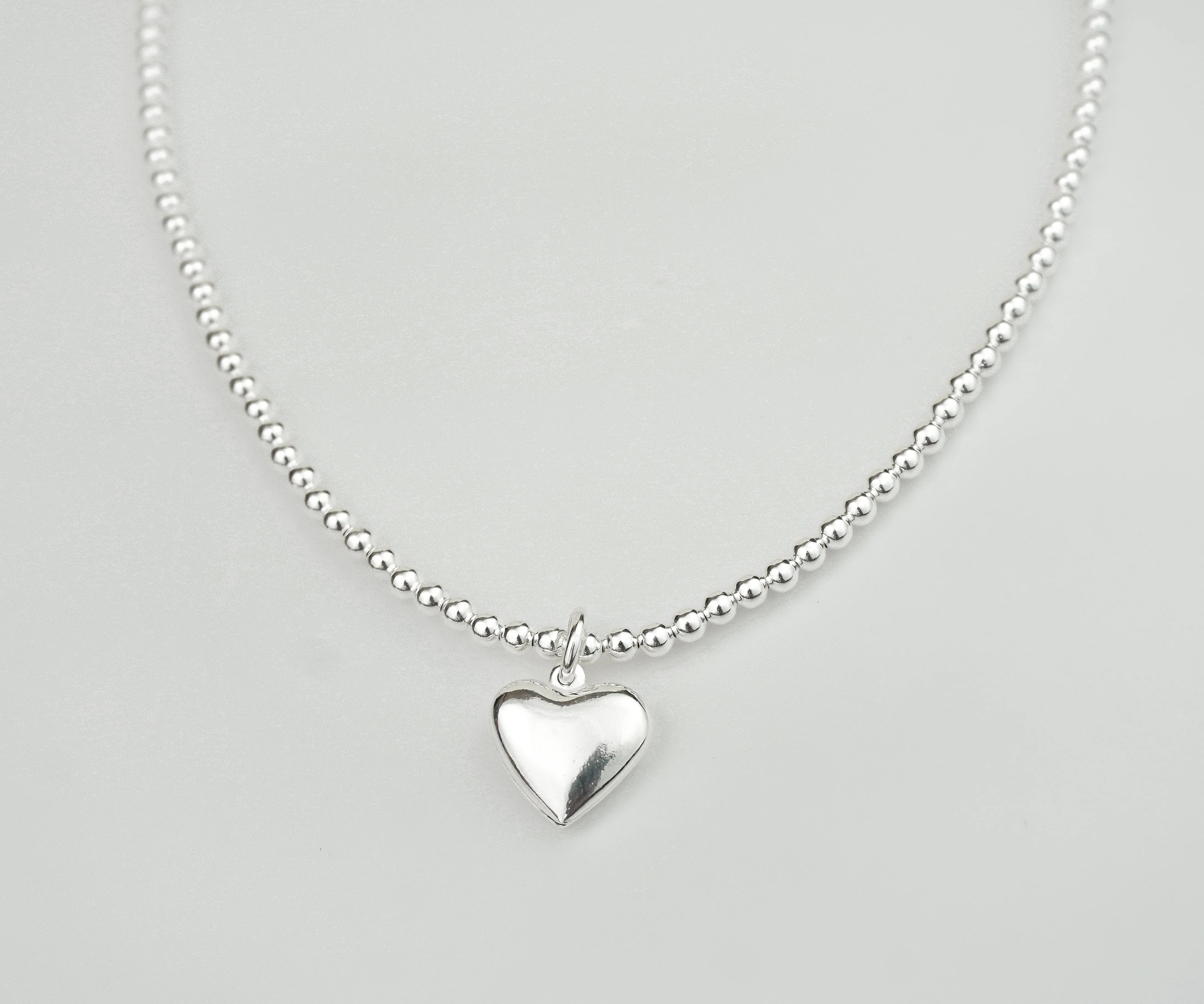 925 Sterling Silver Stretch No Clasp 3mm Heart Charm Necklace, Sterling Silver Necklace, Necklace