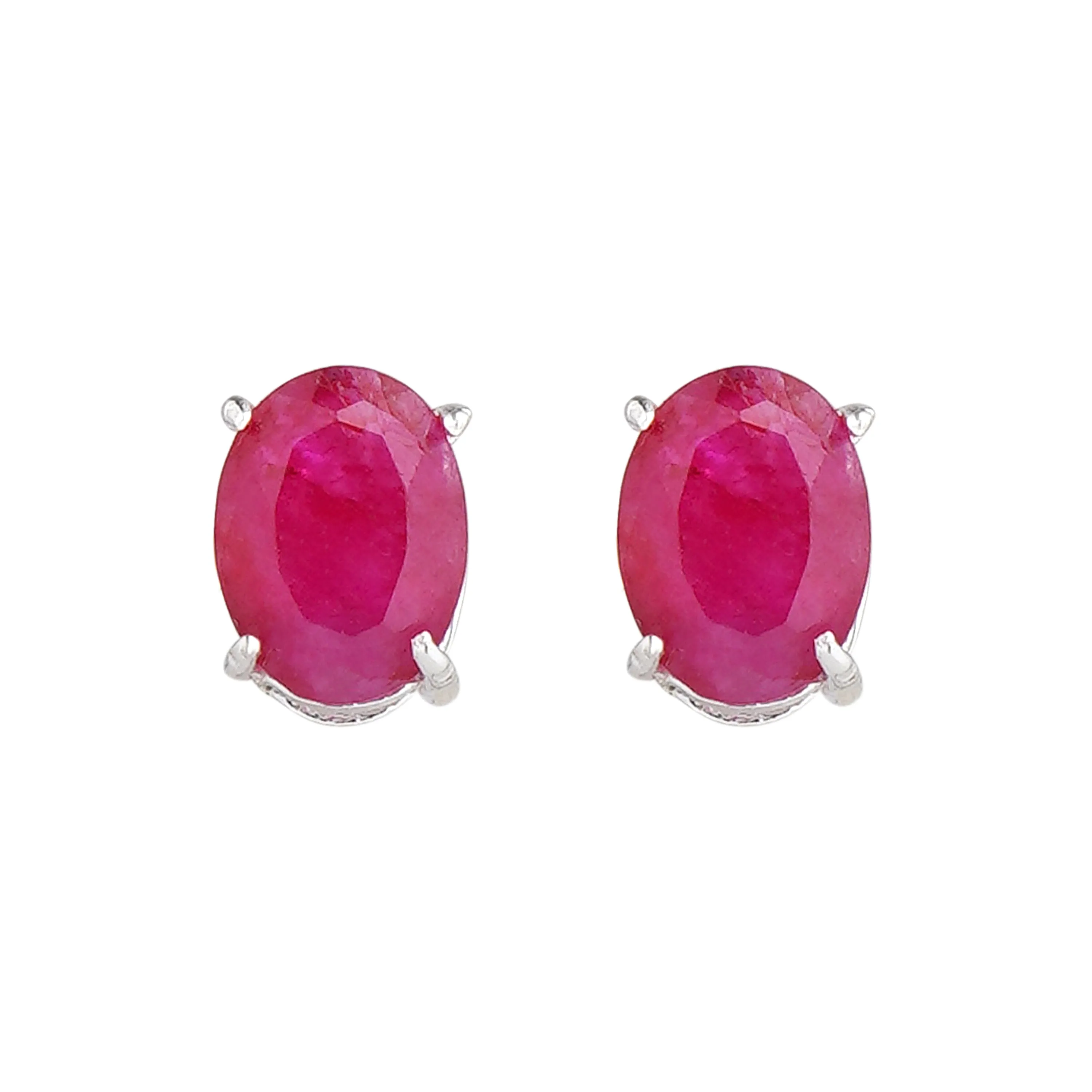 925 Sterling Silver Stud Earrings - Ruby Stone