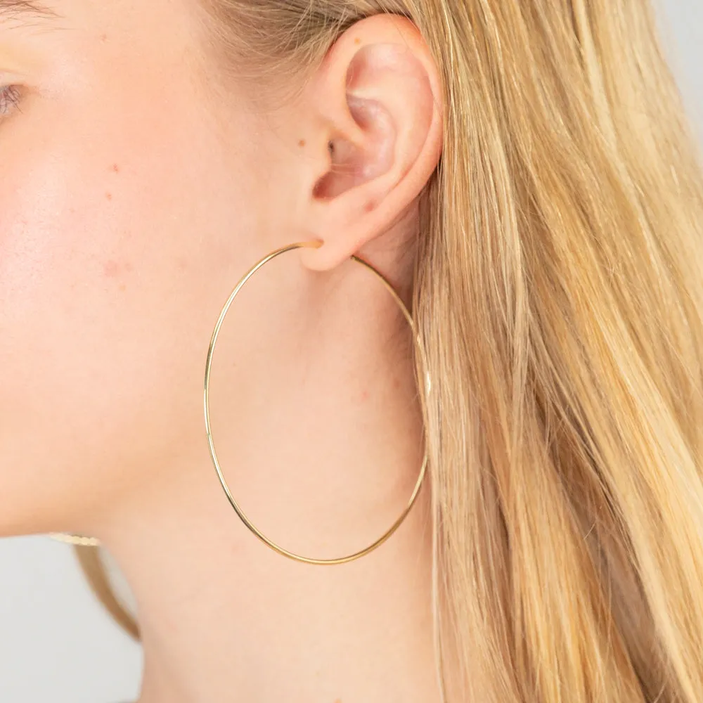 9ct Yellow Gold 70mm Plain Hoop Earrings