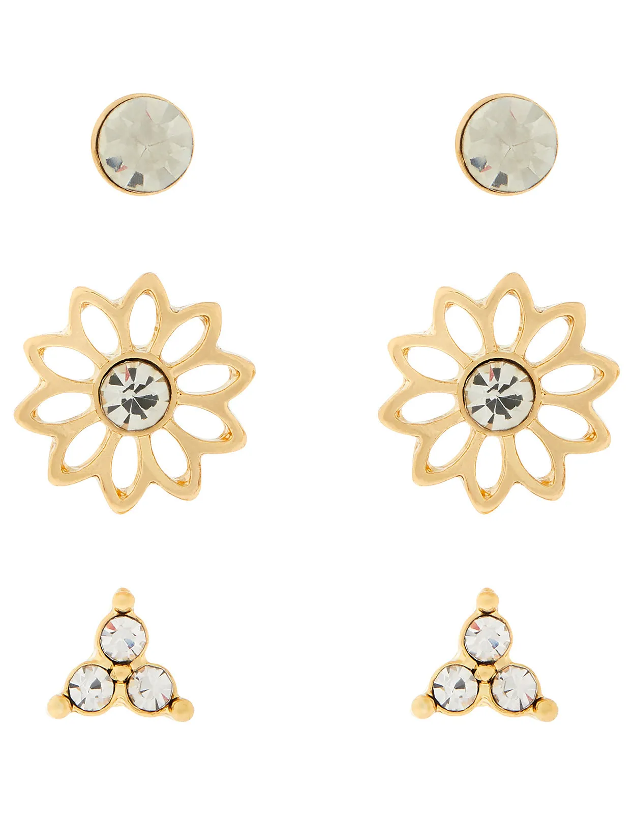 Accessorize London Set Of 3 Flower Stud Earrings